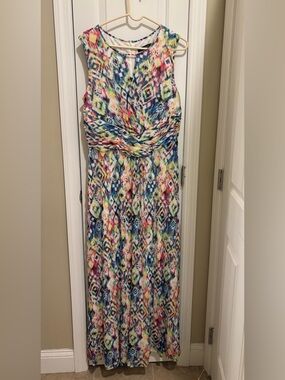 Ellen Tracy Multicolor Ikat Maxi Dress
